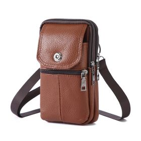 Leather Mobile Phone Shoulder Covers, Men's Belt Bags, Vertical Holster Belt Clip Pockets, Carrying Cases With Card Slots (Option: Brown)