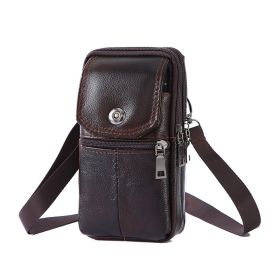 Leather Mobile Phone Shoulder Covers, Men's Belt Bags, Vertical Holster Belt Clip Pockets, Carrying Cases With Card Slots (Option: Dark brown)