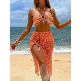 Womens 3-piece Mesh Split-print Swimsuit (Option: Orange Red-M)